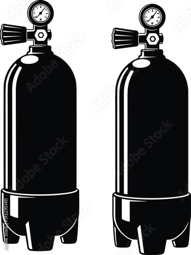 Gas cylinder silhouette illustration set with two tanks isolated on white background industrial equipment pressure container vector design