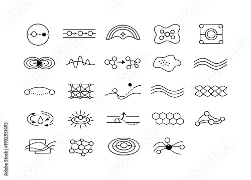 Line style icons of tunneling-driven biochemical catalysis: proton-transfer dot, electron corridor band, catalytic groove arc,
