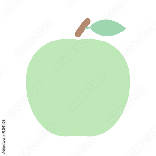 青りんごのシンプルアイコン 葉っぱ付きアップルのフラットデザイン