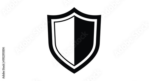 A stark black and white shield design with a defined vertical division presenting a bold protective emblem silhouette high quality professional