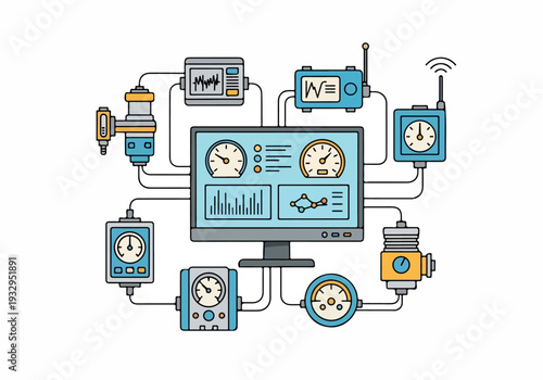 Industrial automation system with computer control, sensors, and monitoring equipment
