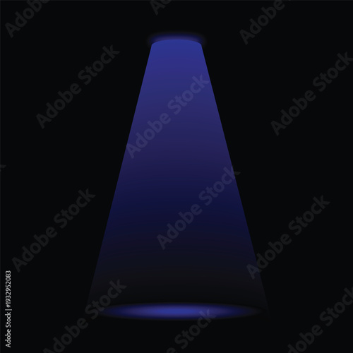 Dark blue spotlight shining on a black background with a gradient effect light. Resizable and Editable. EPS, 10.