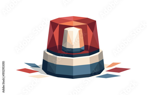 Low-poly vector illustration of a warning siren in its future state after spinning, siren stable and centered with refined