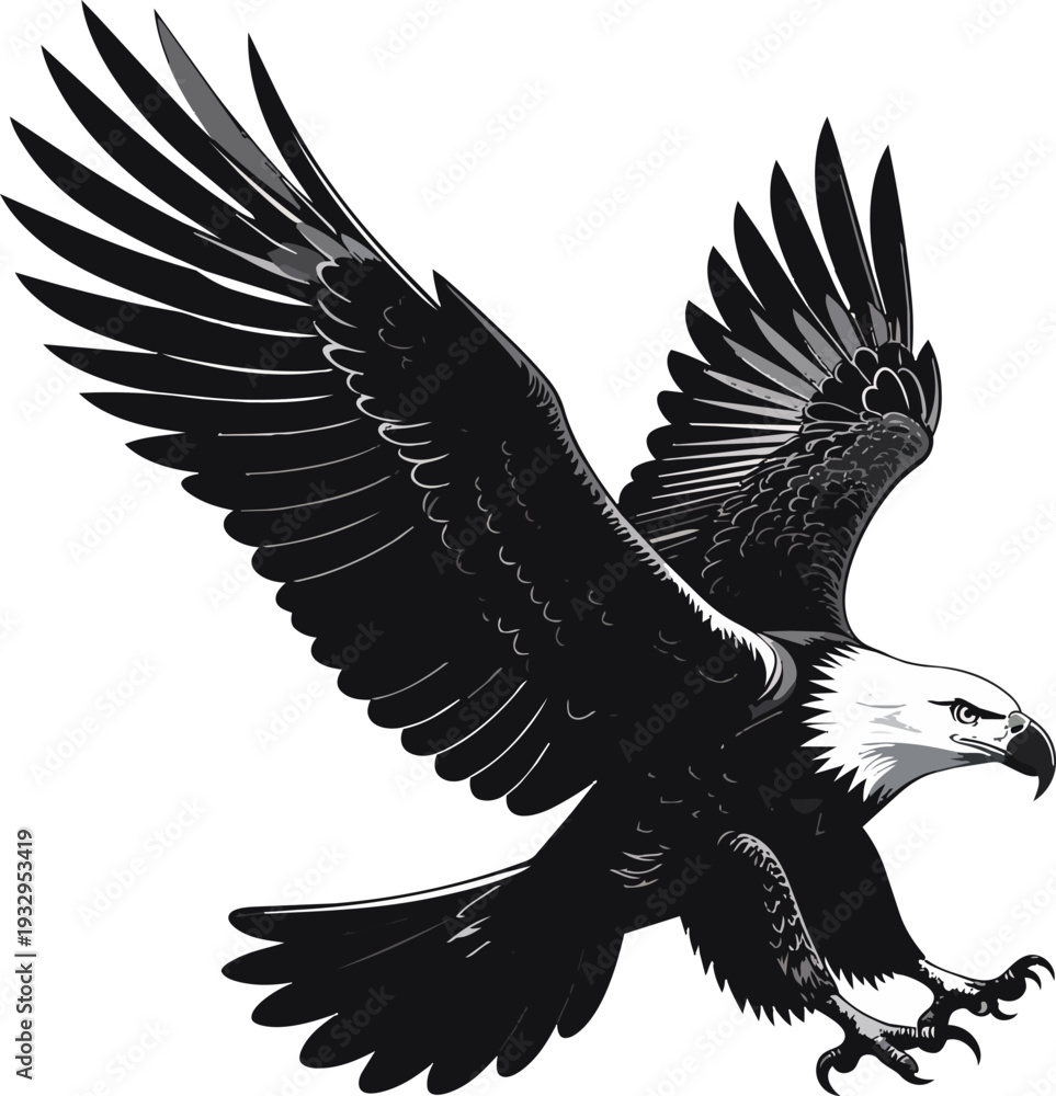 Obraz premium Eagle Silhouette Vector Illustration Black and White