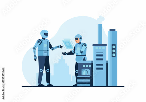 Robots working together in a modern factory with advanced technology and industrial automation