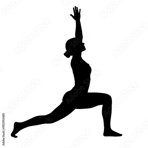 Silhouette of Woman Practicing Yoga in Warrior Pose.
