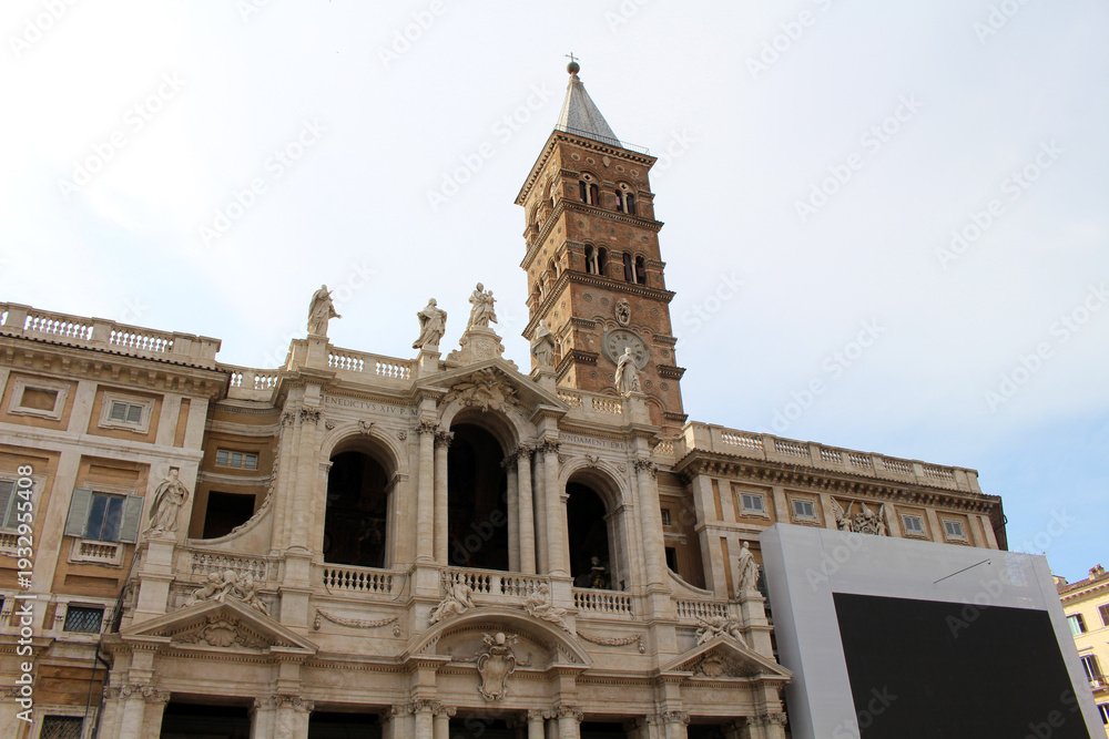 Obraz premium Basilica di Santa Maria Maggiore facade with Cappella Sistina bell tower August 2024