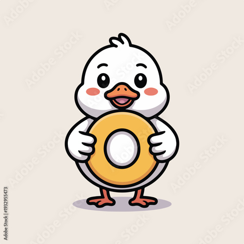 Cute cartoon penguin chicken character with big eyes and beak in festive Christmas nature style illustration