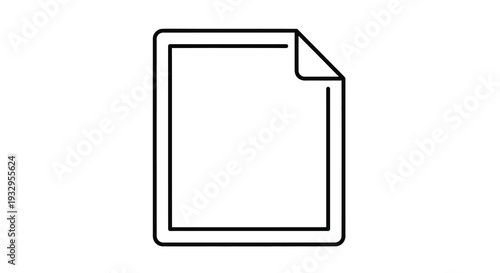 A minimalist line drawing depicts a rectangular paper sheet with a slightly lifted corner creating a stark silhouette