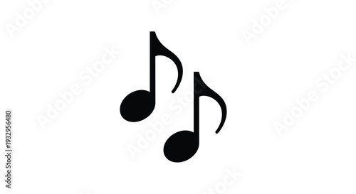 A simple depiction of two musical notes in black against a white background presenting a clear silhouette high quality