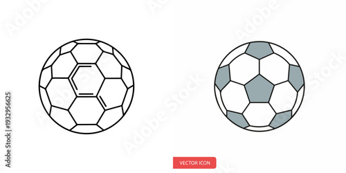 Soccer balls in outline and color vector graphic design on white background