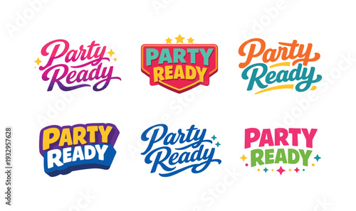 Clean modern holiday banner illustration displaying modern lettering logo set for Party Ready, professional logo-style typography
