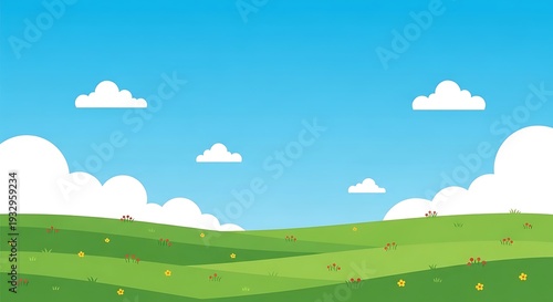 Idyllic Cartoon Green Hills and Blue Sky Background