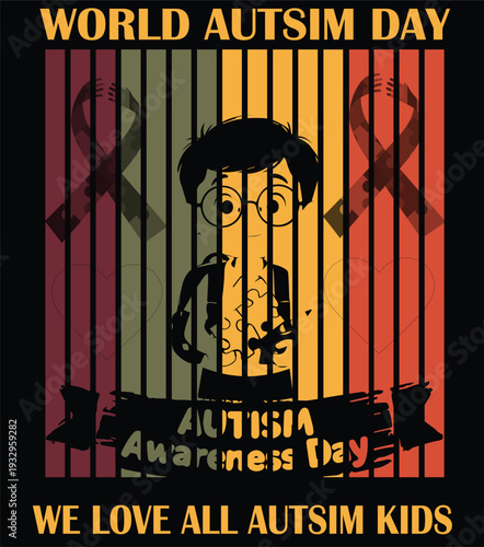 World Autism Awareness Day – Colorful Puzzle Ribbon for Inclusion and Support