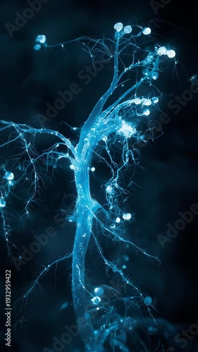 Bioluminescent alien plants with glowing nerve structures in dark forests