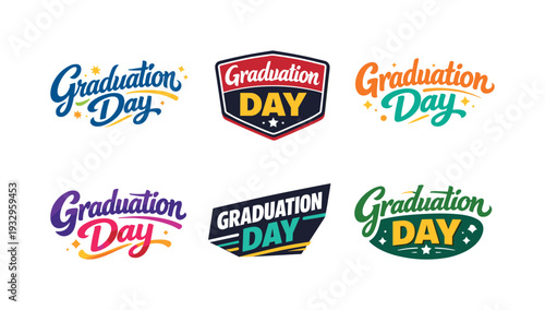 Clean modern holiday banner illustration displaying modern lettering logo set for Graduation Day, professional logo-style