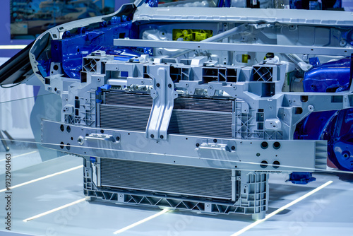Photography Close-up of car body-in-white steel frame used for technology demonstration