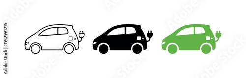 Green transport concept shown as a compact electric car with smooth body, four wheels, and charging port visible, clearly