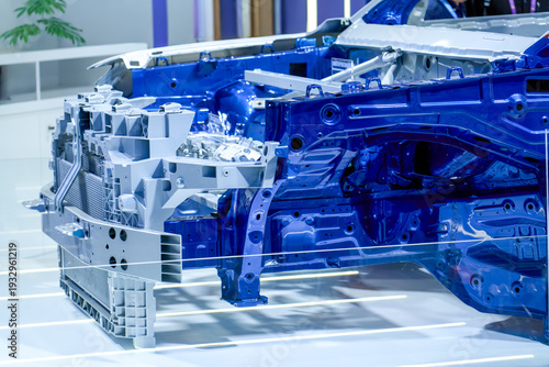 Fotografie Close-up of car body-in-white steel frame used for technology demonstration
