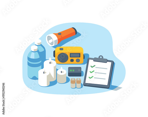 Minimal Power Outage Prep. Airy power outage preparation concept emphasizing clarity and organization seen in top-down macro