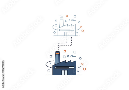 Industrial transformation illustration, depicting a shift from an older factory model to a modern, efficient one, symbolizing progress and change in manufacturing