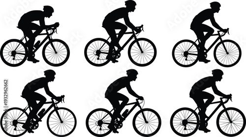 Cyclist silhouette collection, road bike rider racing and training isolated on white background vector illustration set