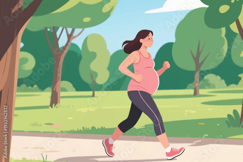 Pregnant Woman Jogging in the Morning Illustration Creative Design Template 
