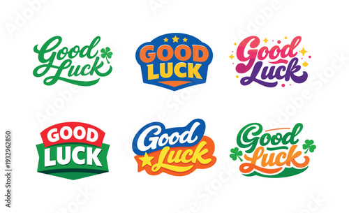 Clean modern holiday banner illustration displaying modern lettering logo set for Good Luck, professional logo-style typography