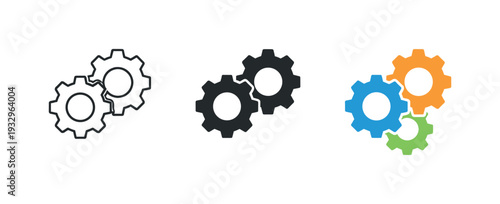 Minimalist Gear Design. Process optimization concept illustrated by an interlocking gear wheel, identical shape repeated side by