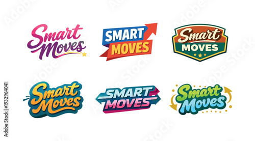 Modern Logo Diversity. Clean modern holiday banner illustration displaying modern lettering logo set for Smart Moves, professional