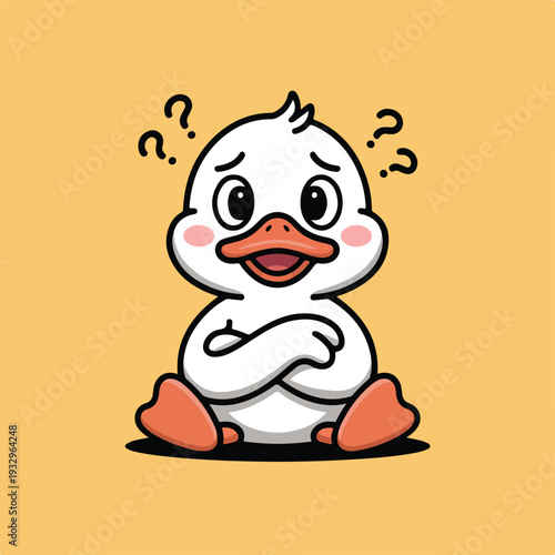 Confused white duck cartoon vector illustration