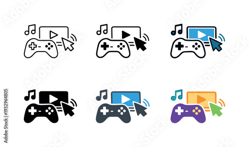 Entertainment technology symbol depicting a console controller and media interaction interface, emphasizing dynamic participation