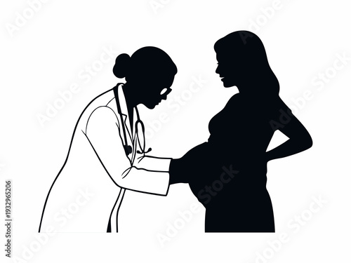 Obstetrician Examining Pregnant Woman Belly Silhouette Concept