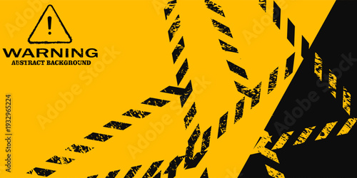 Abstract grunge background design, warning system banner with yellow black caution or alert line and warning sign illustration
