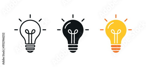 Conceptual innovation shown as a glowing lightbulb symbol with filament detail, identical silhouette repeated horizontally with
