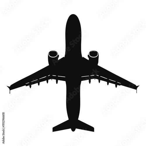 silhouette airplane is seen from above, flying in the sky during daytime. aircraft shows its wings and engines while soaring through clouds, symbolizing travel and exploration