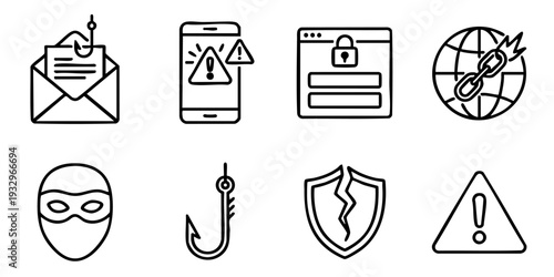 Cyber security icons representing threat detection and protection mechanisms in a digital landscape viewed from a secure perspective.