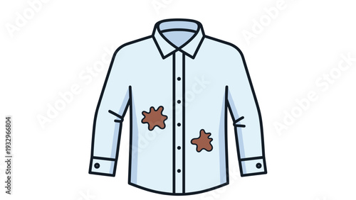 Light blue long-sleeved shirt with noticeable brown stains, representing a cleaning challenge or accidental mess.