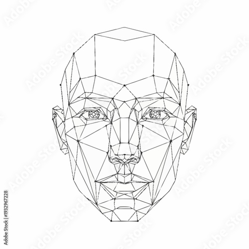 Wireframe Human Face Geometric Polygon Structure.