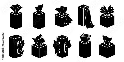 Collection of Gift Boxes with Various Ribbon and Bow Designs in Black and White Illustration