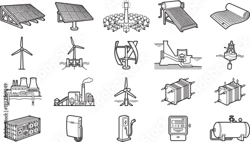 Energy Innovation and Technological Advancement Illustration. Showcasing renewable energy, representing a cleaner and more sustainable future with cutting-edge innovations and modern design.
