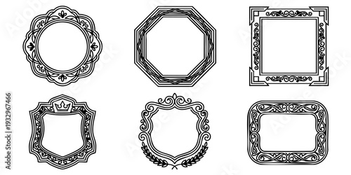 Collection of ornate frames in various shapes and designs displayed together in a clean and minimalist arrangement