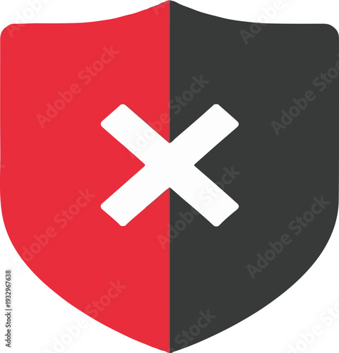 "Shield with White X Symbol – Cybersecurity Warning and Access Denied Icon"