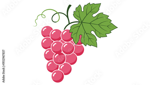 Vibrant bunch of luscious red grapes, adorned with a fresh green leaf, illustrating juicy sweetness and natural appeal.