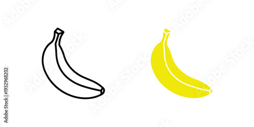 Comparison of a black and white banana sketch versus a colored banana illustration