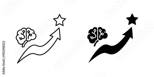 Illustrations of brain icons ascending towards stars with upward trajectories