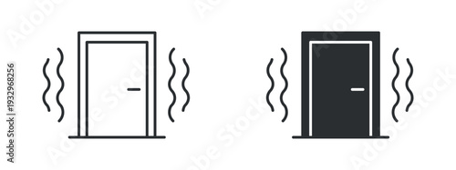Soundproof Door Icon Set, Noise Insulation Line and Solid Vector Illustration