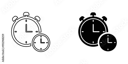 Classic stopwatch and clock icon designs in black and white style