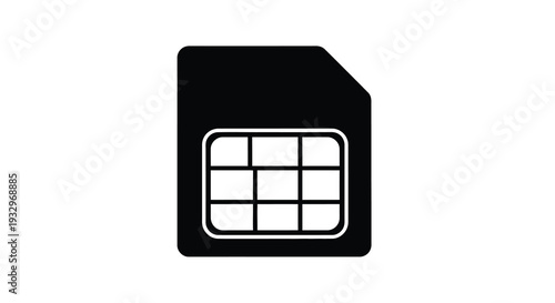 A stark black silhouette of a micro sd card highlighting its rectangular form and metallic contact points silhouette