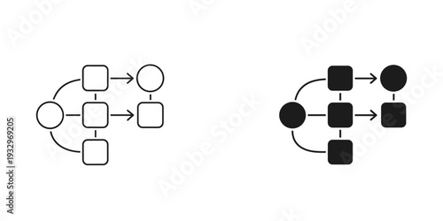 Comparison of directed graphs with different node shapes and connection styles